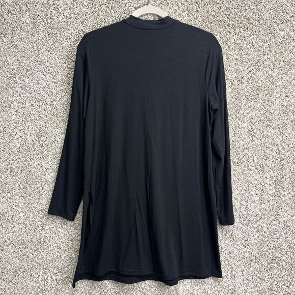 Eileen Fisher Top Women’s Medium Black Mock Neck Long Sleeve Side Slit Tunic - Picture 4 of 5